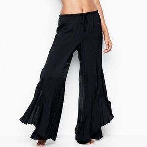 VS Ruffle Flounce Satin Silky Pants Wide Leg Flare Black Pants Medium Rare